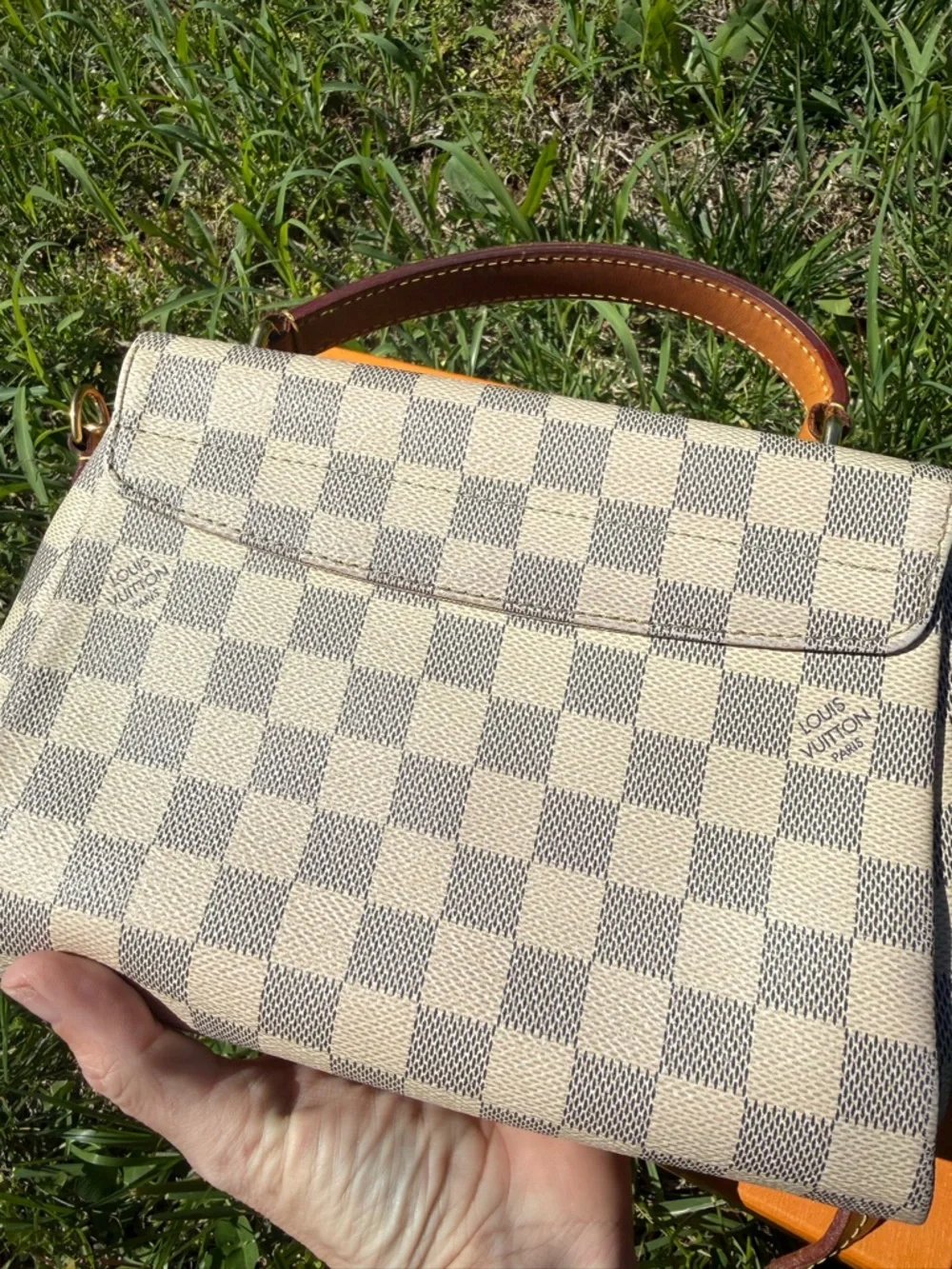 Louis Vuitton Damier Azur Canvas Satchel in Cream and Tan